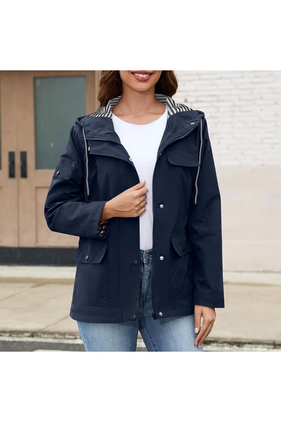 Women's Coats Tops Waterproof Rain Jacket Short Raincoat Hooded Windbreaker Trench Outerwear