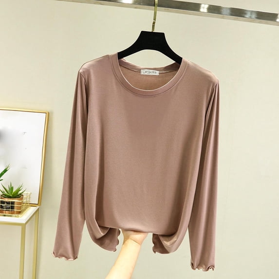 Ounisa Women's Crew Neck Long Sleeve Shirts Basic Loose Fit Layering Tops