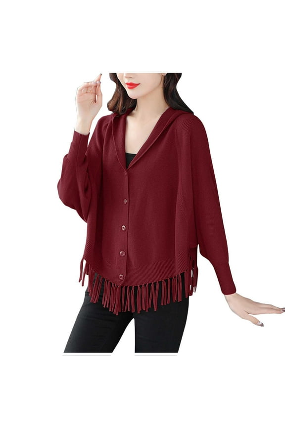 Women's Fall Winter Elegant Button Down Sweater Cardigan V Neck Tassels Fringe Crop Knit Coat