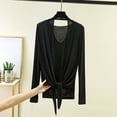 thumbnail image 1 of Ounisa Women's Fashion Long Sleeve V Neck Spring Summer Modal Cardigan Halter Two Piece Set Top Soft Breathable Lightweight, 1 of 5