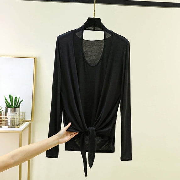 Ounisa Women's Fashion Long Sleeve V Neck Spring Summer Modal Cardigan Halter Two Piece Set Top Soft Breathable Lightweight