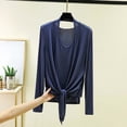 thumbnail image 1 of Ounisa Women's Fashion Long Sleeve V Neck Spring Summer Modal Cardigan Halter Two Piece Set Top Soft Breathable Lightweight, 1 of 5