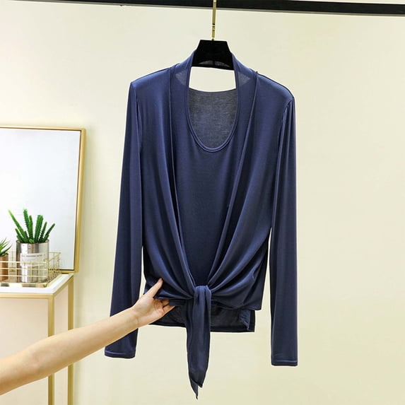 Ounisa Women's Fashion Long Sleeve V Neck Spring Summer Modal Cardigan Halter Two Piece Set Top Soft Breathable Lightweight