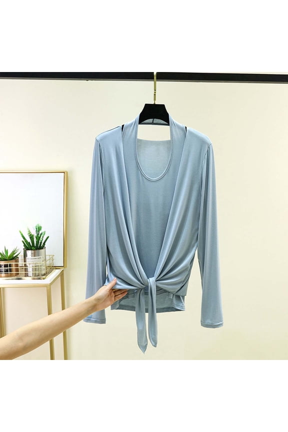 Women's Fashion Long Sleeve V Neck Spring Summer Modal Cardigan Halter Two Piece Set Top Soft Breathable Lightweight