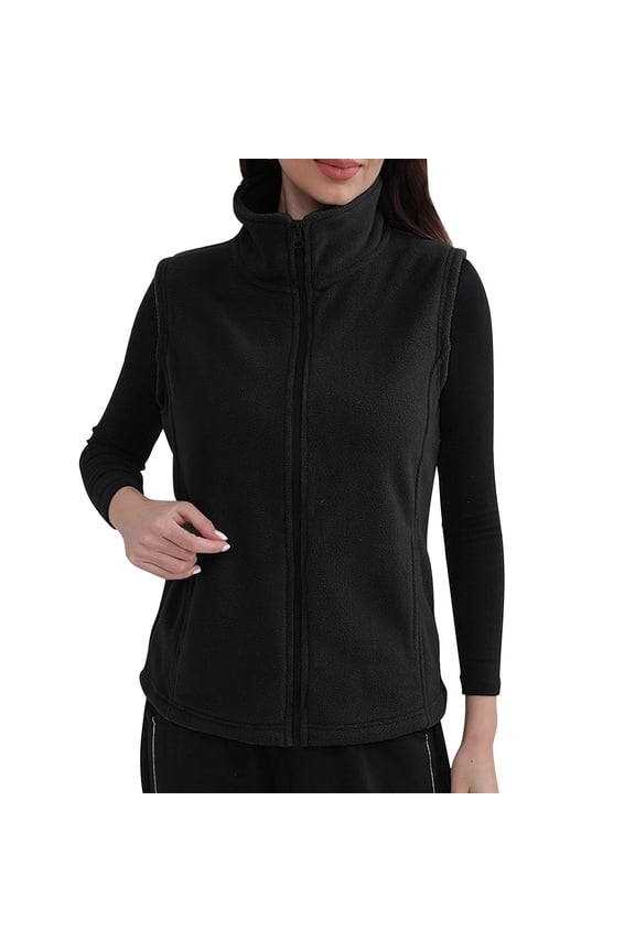 Women's Fleece Vest Outerwear Sleeveless Lightweight Zip Jackets Warm Soft Vests with Zipper Pockets
