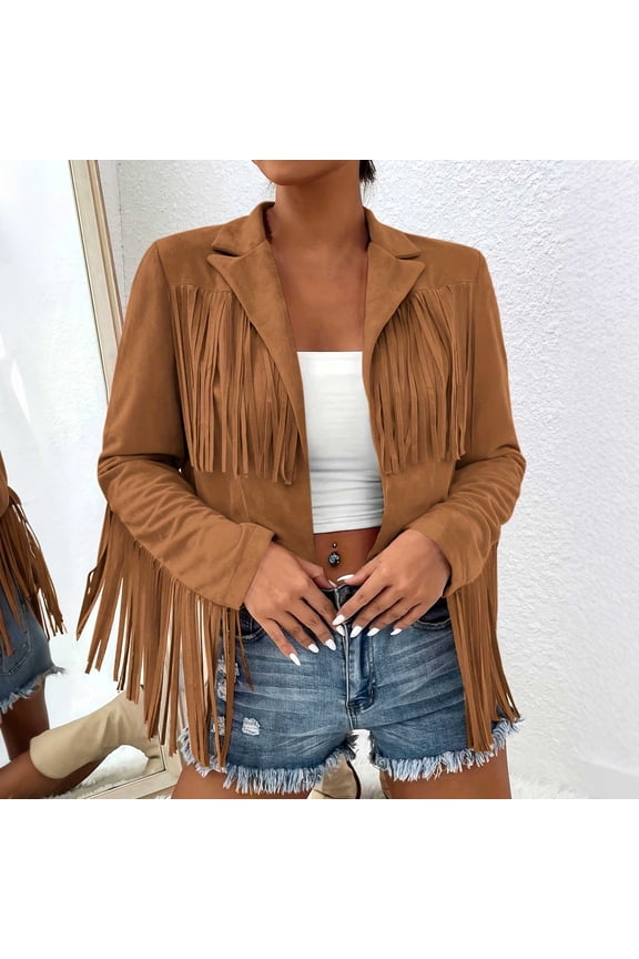 Women's Fringe Faux Suede Leather Jackets Fall Fashion 2025 Tassel Motorcycle Cropped Coats
