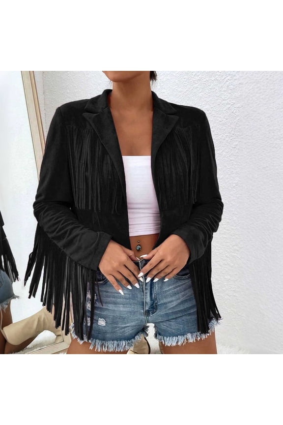 Women's Fringe Faux Suede Leather Jackets Fall Fashion 2025 Tassel Motorcycle Cropped Coats