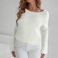 thumbnail image 1 of Ounisa Women’s Fuzzy Knit Color 2025 Block Sweater Long Sleeve Off Shoulder Skew Neck Bell Sleeve Cropped Pullover Top, 1 of 6