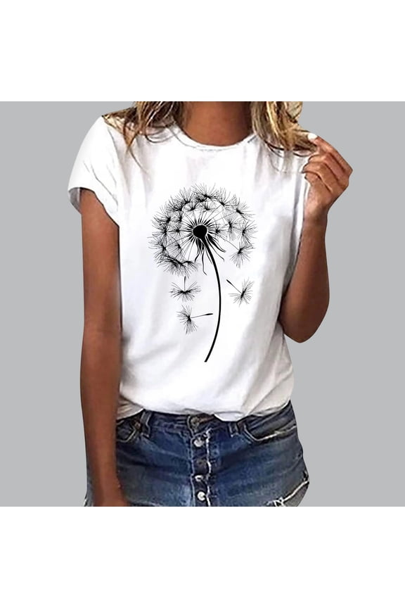 Women's Graphic T-Shirts Crewneck Boho Flowers Wildflowers Tee Cute Summer Shirts Short Sleeve T Shirt