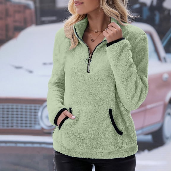 Ounisa Women's Half Zip Sherpa Fleece Pullover Warm Oversized Sweatshirts Soft Fuzzy Jackets for Fall Winter 2025