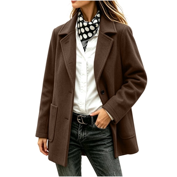 Ounisa Women's Lapel Peacoat Solid Color Blend Coat Double Pockets Long Sleeve Business Winter Outerwear
