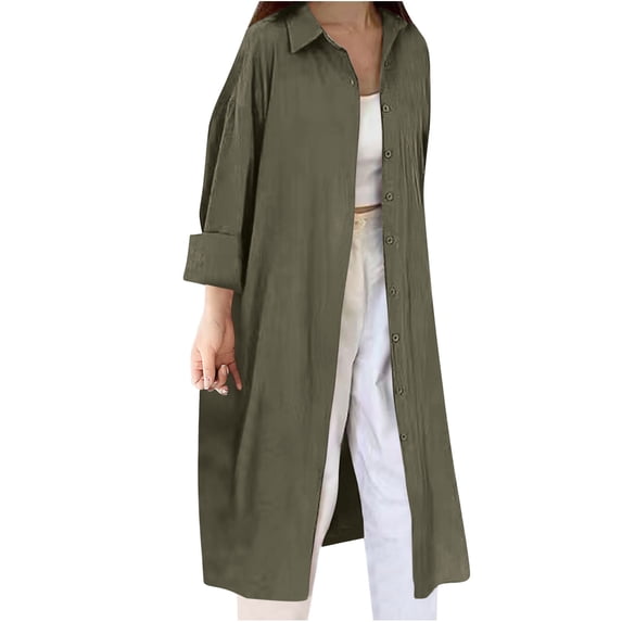 Ounisa Women's Long Sleeve Maxi Cardigans Casual Loose Open Front Cotton Linen Coat Cardigan Button Down Oversized Duster