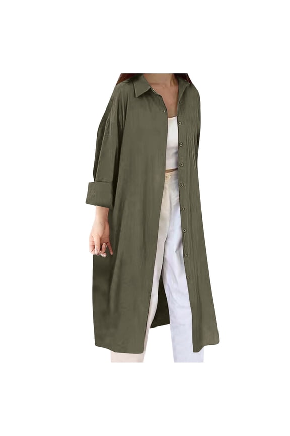 Women's Long Sleeve Maxi Cardigans Casual Loose Open Front Cotton Linen Coat Cardigan Button Down Oversized Duster