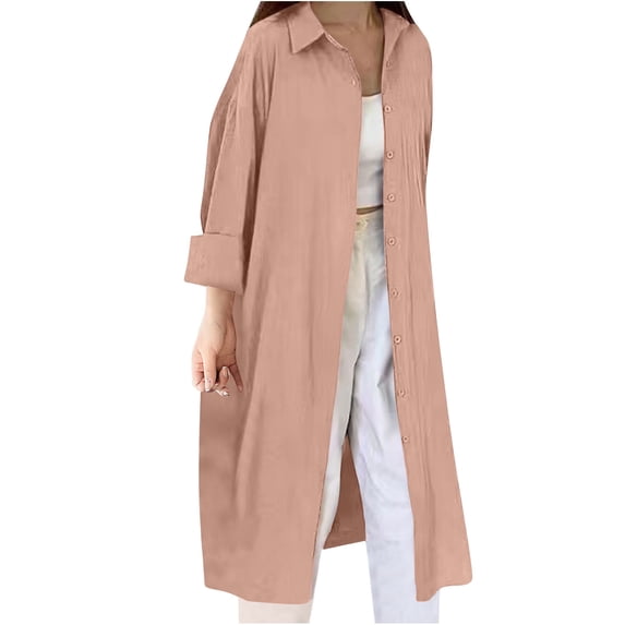 Ounisa Women's Long Sleeve Maxi Cardigans Casual Loose Open Front Cotton Linen Coat Cardigan Button Down Oversized Duster