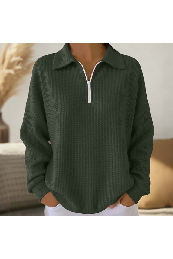 Women's Long Sleeve Shirts-Casual Thermal Loose Fit Pullover Quarter Zip Sweatshirts