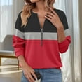 thumbnail image 1 of Ounisa Women's Long Sleeve Shirts Color Block Zipper Tops Tunics Casual Fall Ladies Tees, 1 of 3