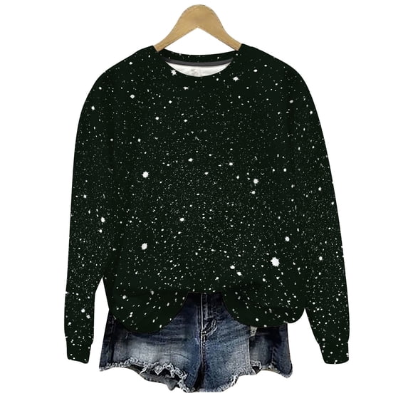 Ounisa Women's Long Sleeve Stylish Pullover Sweatshirt Casual Shiny Print Round Neck Top Everyday Wear Thin Hoodless Sweatshirt