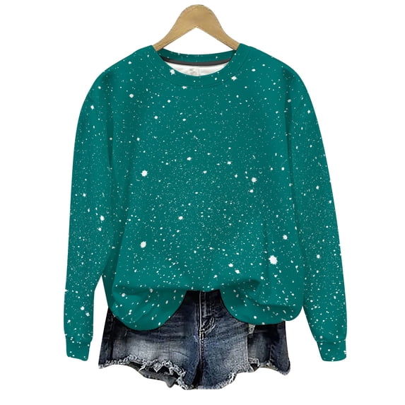 Ounisa Women's Long Sleeve Stylish Pullover Sweatshirt Casual Shiny Print Round Neck Top Everyday Wear Thin Hoodless Sweatshirt