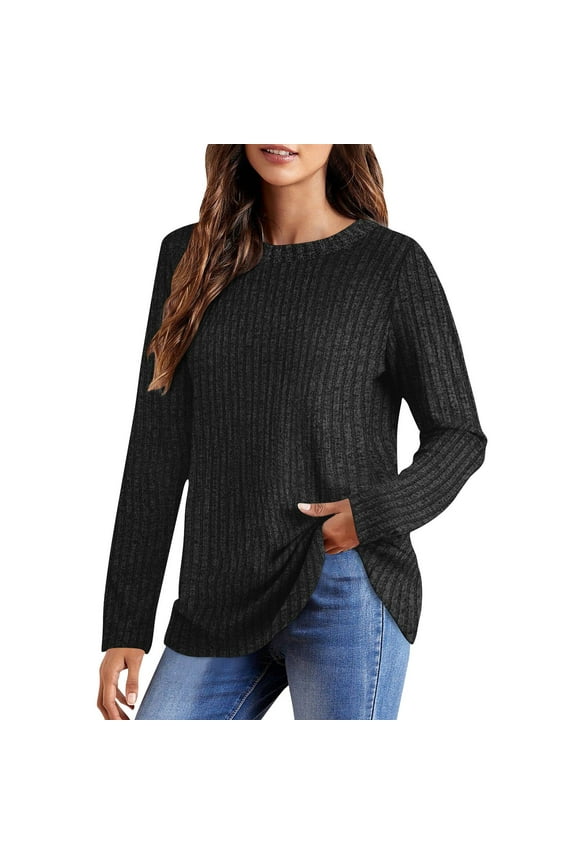 Women's Long Sleeve Thermal Shirt Light Fleece Tops Spring 2025 Crew Neck Casual Basic T-Shirts for Women