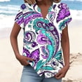 thumbnail image 1 of Ounisa Women's Loose V Neck Button Placket Drop Shoulder Sleeve Allover Print Casual Breathable Blouse, 1 of 5