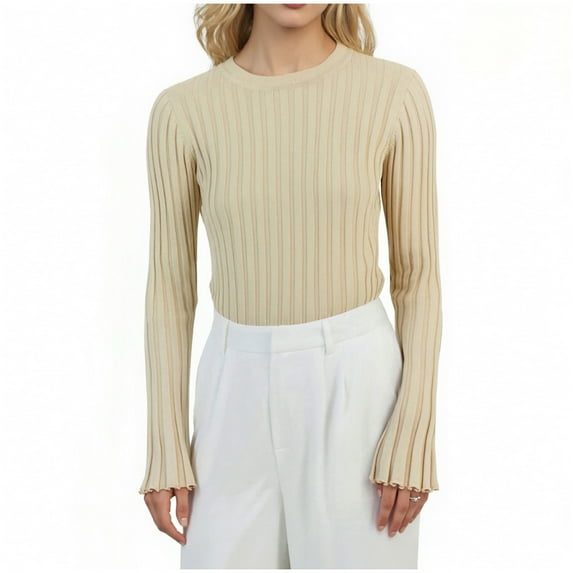 Ounisa Women's Mock Turtleneck Long Sleeve Shirts Fall Ribbed Tops Fleece Basic Layering Soft Thermal Undershirts Tee