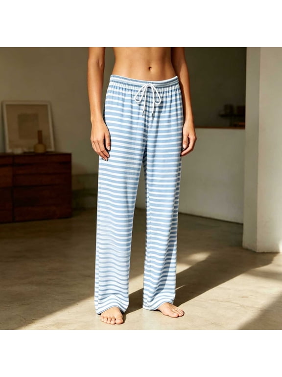 Women's Modal Stripe Lounge Pants, Straight Leg with Cooling Soft Fabric and Side Pockets for Sleepwear Comfort