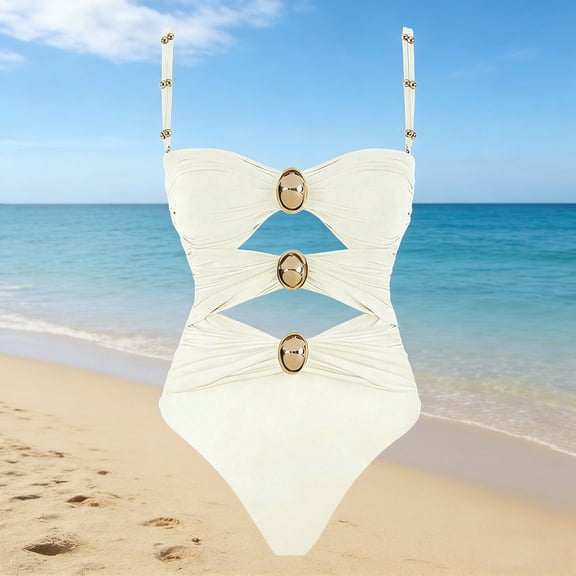 Ounisa Women's One Piece Swimsuit Tummy Control Cut Out Color Block Adjustable Straps Slimming Bathing Suit