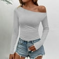 thumbnail image 1 of Ounisa Women's One off Shoulder Tops Dressy Long Sleeve Asymmetrical Slim Fit Going Out Fall Blouse Ruched Shirts, 1 of 3