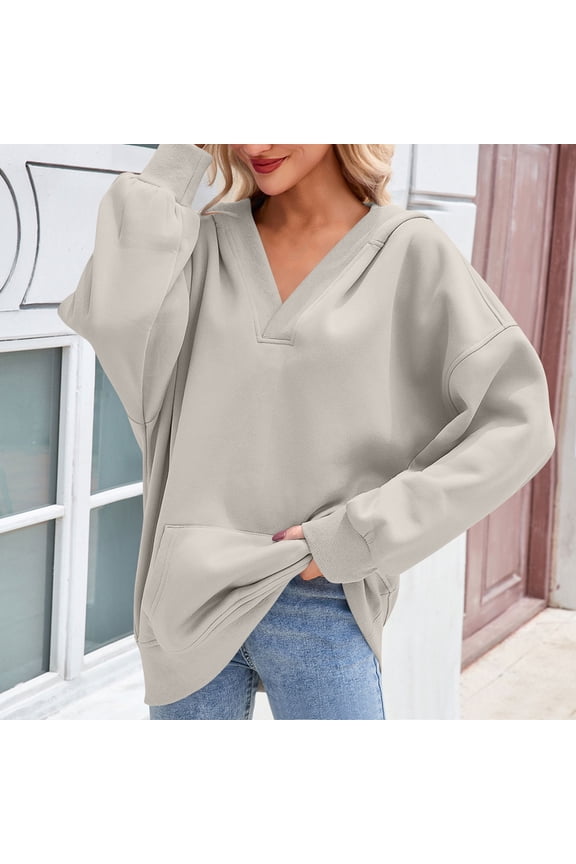Women's Oversized Essentials Hoodies Fleece Sweatshirts Fall Long Sleeve Solid Pullover with Pocket