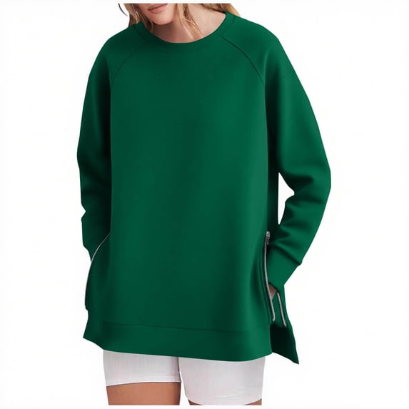 Ounisa Women's Oversized Sweatshirts Crewneck Long Sleeve Tunic Pullover Shirts Side Zipper Hoodies 2025 Fall Clothes