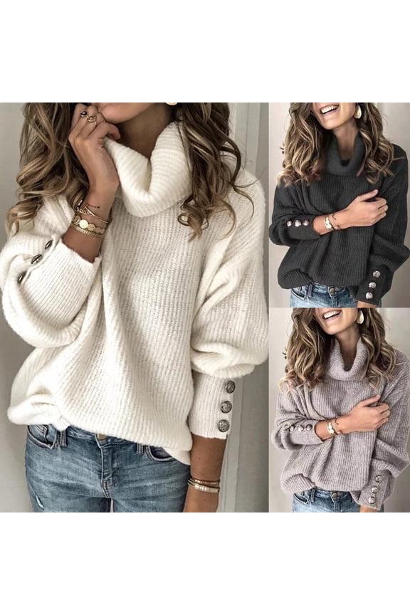 Women's Oversized Turtleneck Chunky Pullover Sweaters Cowl Neck Long Sleeve Winter Slouchy Loose Knit Sweaters