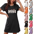 thumbnail image 1 of Ounisa Women's Pajamas Short Sleeve Halloween Ghost Printed Crewneck Nightdress Casual Loose Comfort Fashion Sleepwear, 1 of 5