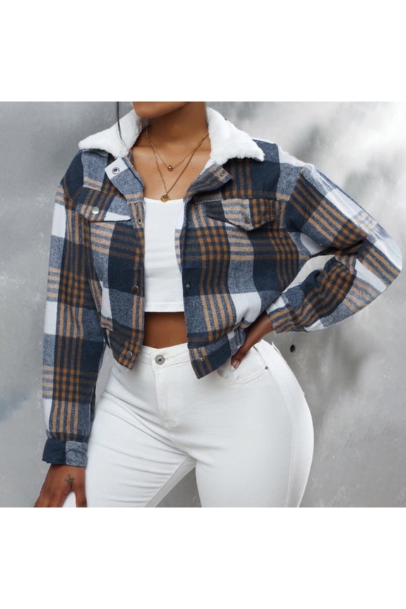 Women's Plaid Fleece Lined Hooded Jacket Button Up Oversized Fuzzy Coat Checkered Flannel Hoodie Jacket