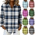 thumbnail image 1 of Ounisa Women's Plaid Print Single Button Long Sleeve Shirt Top Soft Breathable Lightweight Casual Classic Button Down Blouse, 1 of 3