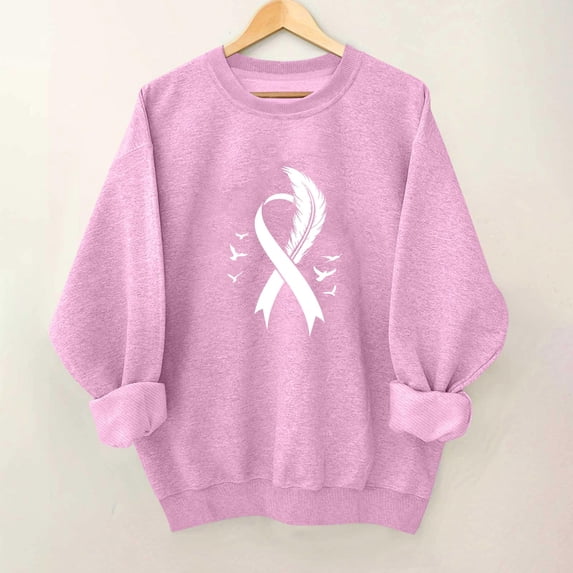 Ounisa Women's Pullove Fall Winter T-shirt Breast Cancer FestivalPink Ribbon Heart Graphic Tees Shirts Long Sleeve Crew Neck Pullover Fashion Coats Top