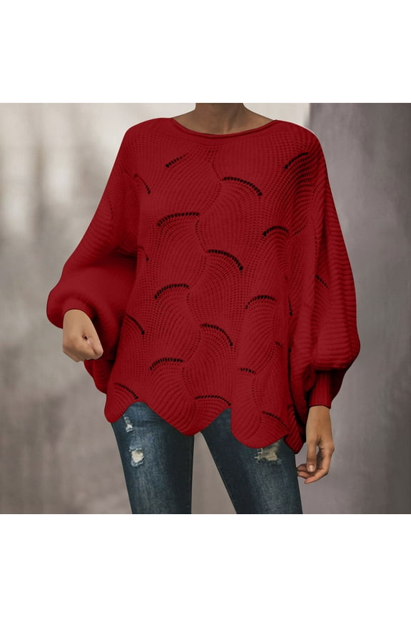 Women's Pullover Batwing Sleeve Casual Oversized Stripe Pullover Jumper Tops Loose Long Sleeve Hollow Knit Sweaters
