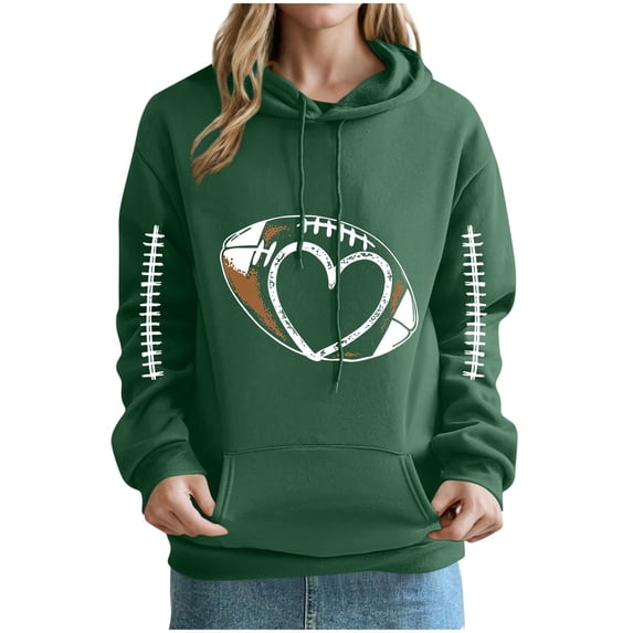 Ounisa Women's Pullover Sweatshirt Drawstring The Season Rugby Printed Hoodie Long Sleeve Tops with Pocket