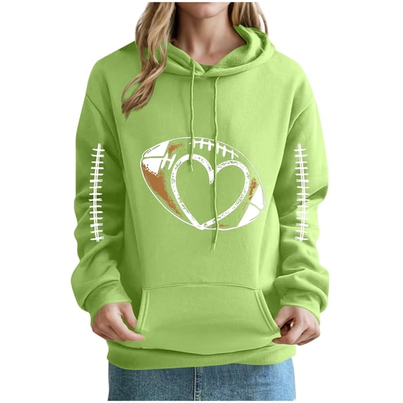 Ounisa Women's Pullover Sweatshirt Drawstring The Season Rugby Printed Hoodie Long Sleeve Tops with Pocket