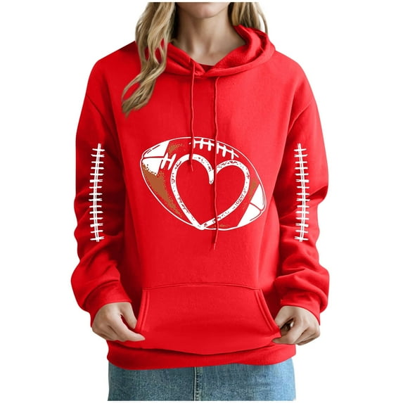 Ounisa Women's Pullover Sweatshirt Drawstring The Season Rugby Printed Hoodie Long Sleeve Tops with Pocket