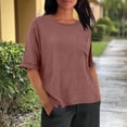 thumbnail image 1 of Ounisa Women's Roll Up Short Sleeve T Shirts Crew Neck Tops Loose Causal Tees with Pocket, 1 of 9