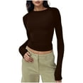 thumbnail image 1 of Ounisa Women's Round Collar Fasion T Shirts Slim Fitte Long Sleeve Tops Basic Tees, 1 of 4