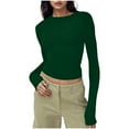 thumbnail image 1 of Ounisa Women's Round Collar Fasion T Shirts Slim Fitte Long Sleeve Tops Basic Tees, 1 of 4