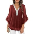 thumbnail image 1 of Ounisa Women's Ruffle 3/4 Sleeve Sparkly Tops Sequin V Neck Blouses Dressy Fall Shirts, 1 of 9