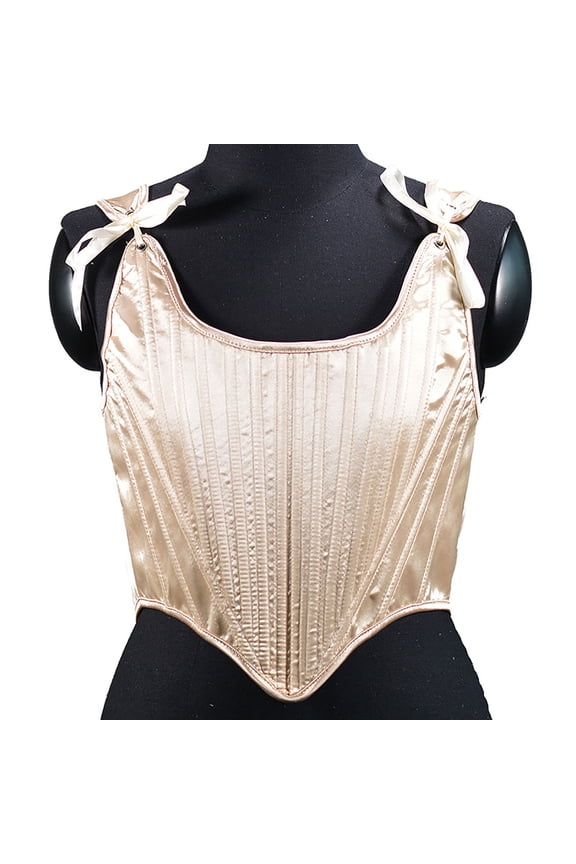 Women's Satin Fishbone Corset Top Lace-Up Back Overbust Corset Bustiers Renaissance Sleeveless Drawstring Crop Tops