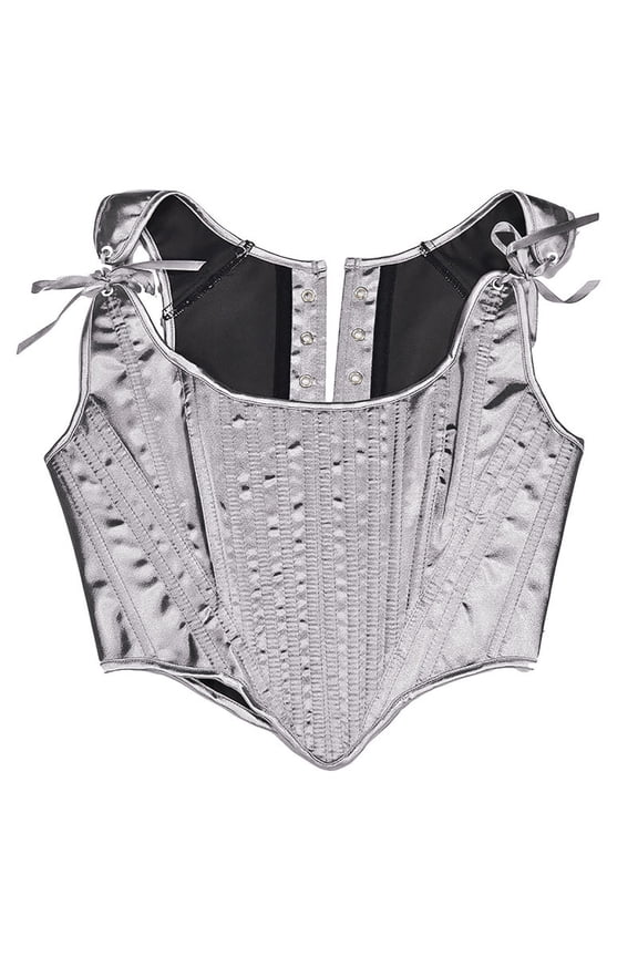 Women's Satin Fishbone Corset Top Lace-Up Back Overbust Corset Bustiers Renaissance Sleeveless Drawstring Crop Tops