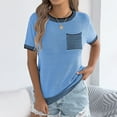 thumbnail image 1 of Ounisa Women's Short Sleeve T Shirts Crewneck Color Block Ribbed Knit Tee Blouses 2026 Trendy Summer Tops, 1 of 8