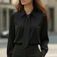 thumbnail image 1 of Ounisa Women's Silk Blouse Long Sleeve Bow Tie Neck Button Down Shirts Casual Office Work Blouse Tops, 1 of 3