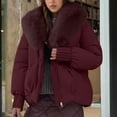 thumbnail image 1 of Ounisa Women's Slim Flitted Puffer Jacket with Genuine Shearling Trim At Hood Long-sleeved Casual Outerwear Overcoats, 1 of 7