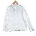 thumbnail image 1 of Ounisa Women's Solid Color Lace Round Neck Long Sleeve Button Elegant Blouse Shirt Top, 1 of 9