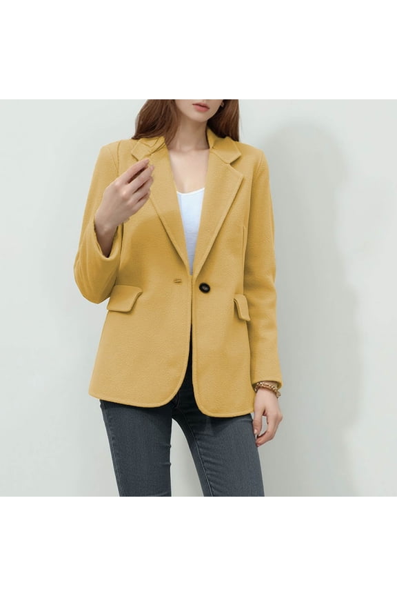 Women's Solid Color Long-Sleeved Lapel Double-Button Design Pocket Slim Office Suit Jacket